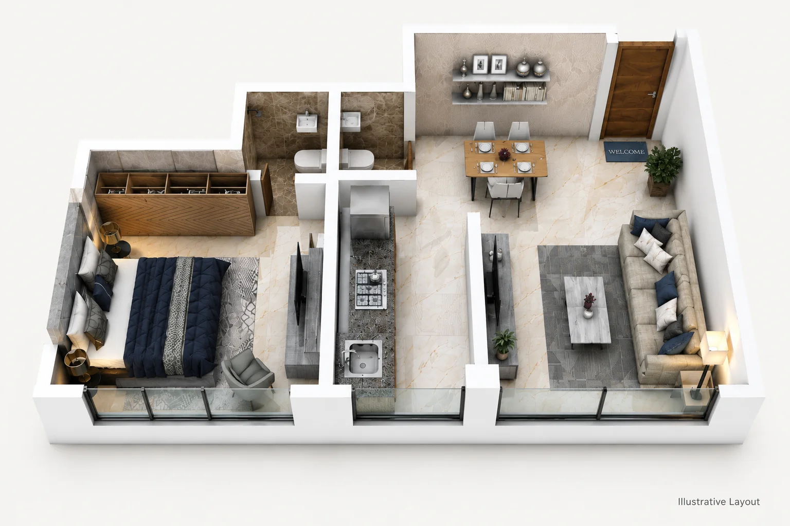 1 BHK 3D Plan