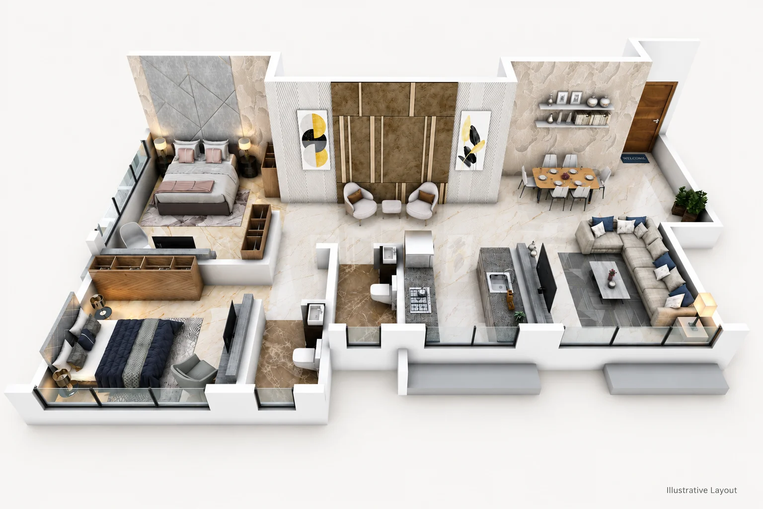 2 BHK 3D Plan